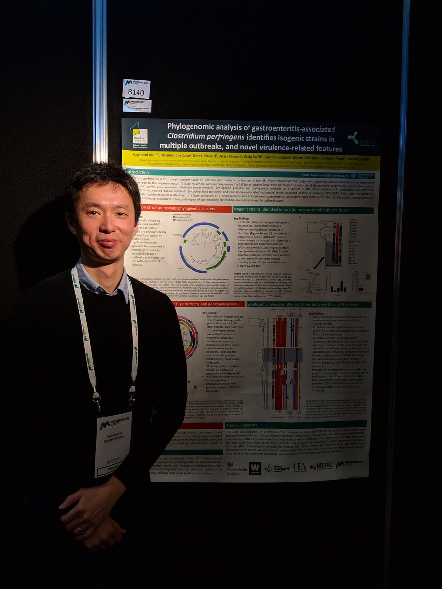 hall_lab's tweet image. Today and tomorrow #microbio19 @raymond_kiu @hall_lab is presenting his interesting work on #Clostridium #foodpoisoning #outbreaks in collaboration with @PHE_uk come and check it out! Poster B140
