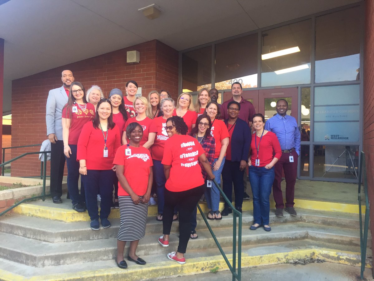 SusanArnold915's tweet photo. Just a few of the many staff who are wearing #RedforEd today @WestMillbrook https://t.co/C8TgjqphKO