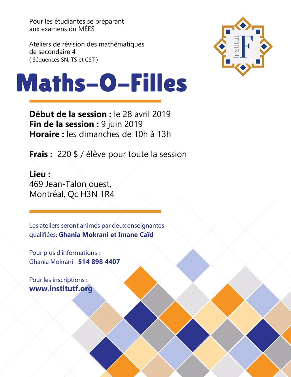 Institut_F's tweet photo. « QUI A DIT QUE LES #FILLES NE POUVAIENT PAS RÉUSSIR EN MATHS ! »🔥🧮

Sûrement pas Institut F! 

📐📚 Nouveau programme de soutien en #maths pour les étudiantes en secondaire 4 préparant les examens du MÉES. 

Pour s’inscrire c’est par ici ➡️ https://t.co/Fr9qgduIyx https://t.co/mSPY3ZbczT
