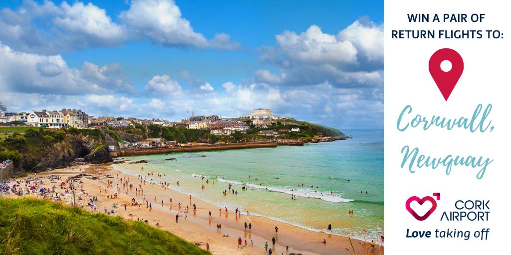 CorkAirport's tweet photo. Win a pair of return flights from @CorkAirport to Cornwall Newquay with @AerLingus.

To win: Follow @CorkAirport, Like &amp; Retweet.

Winner picked Friday. T&amp;C's apply: https://t.co/8NGEMa9rfZ

Fly twice weekly from Cork to Cornwall Newquay between May 8 &amp; October 5, 2019. https://t.co/VKnytfDq05