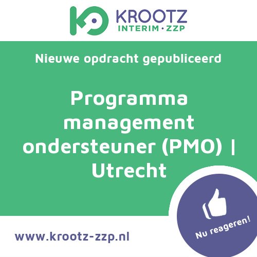 krootz_zzp's tweet photo. Nieuwe opdracht gepubliceerd: Programma management ondersteuner (PMO) | Utrecht - https://t.co/G0rnjUxZsO #zzp #freelance #interim #krootz https://t.co/XjJRJGuKqe