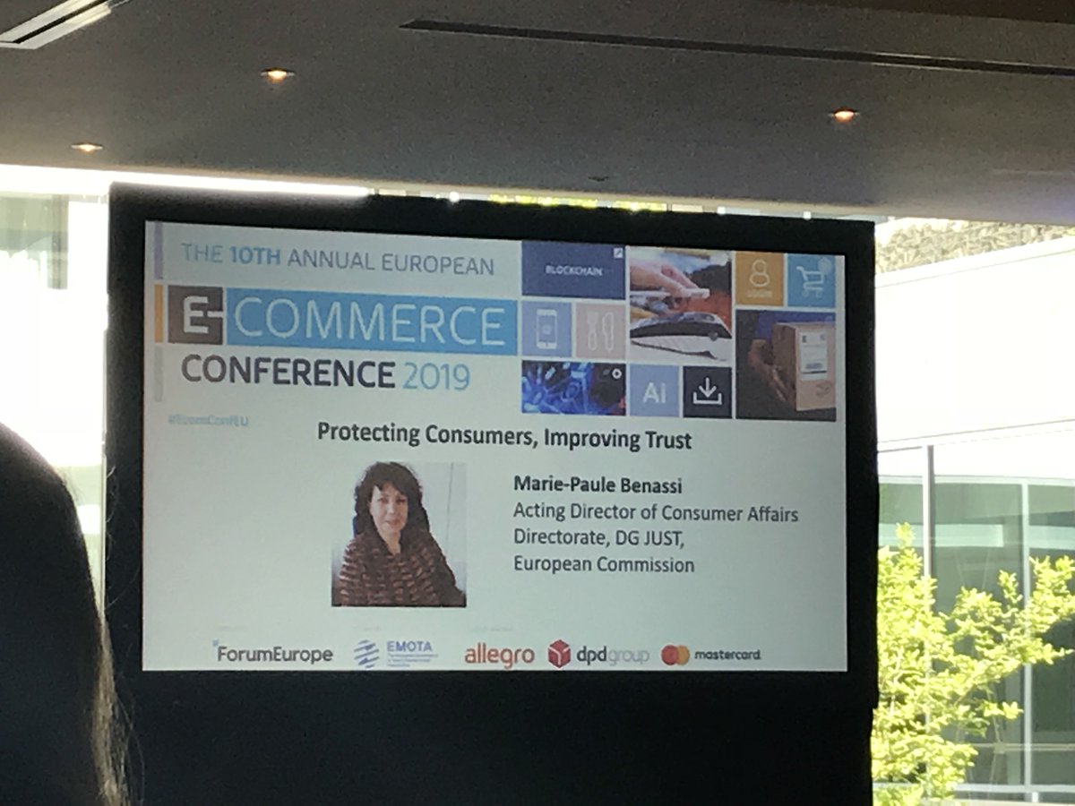 CarolineWalczak's tweet image. At the #EcomConfEU, Marie-Paule Benassi from DG JUST talks about the need to improve consumer trust in online shopping, notably through the New Deal for Consumers, P2B, GDPR and geoblocking #EUConsumerProtection