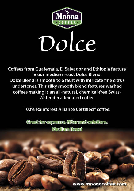 If you are environmentally conscious like most #coffee drinkers, you will be glad to know that Moona Coffee’s #Dolce is made with only Rainforest Alliance Certified beans. Buy a bag of Dolce today via visiting at- bit.ly/2f0tdtA