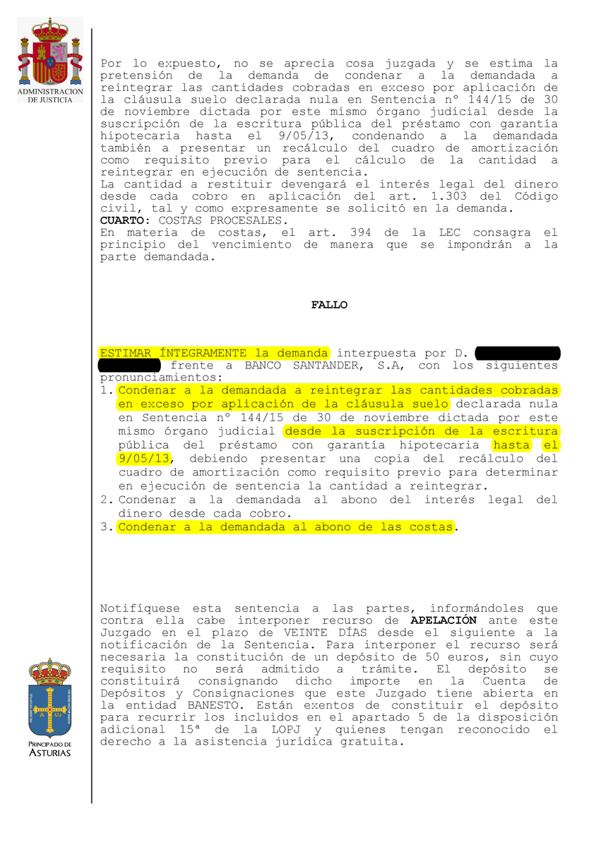 gersasj's tweet photo. Una alegría !! Esta persona, en el primer juicio de #CláusulaSuelo, solo le concedieron la devolución de dinero desde el #9Mayo2013. Ahora, con esta Sentencia, recupera TODO, con lo que consigue la #RetroactividadTotal que no consiguió incialmente. https://t.co/BHnQ8hRUtM