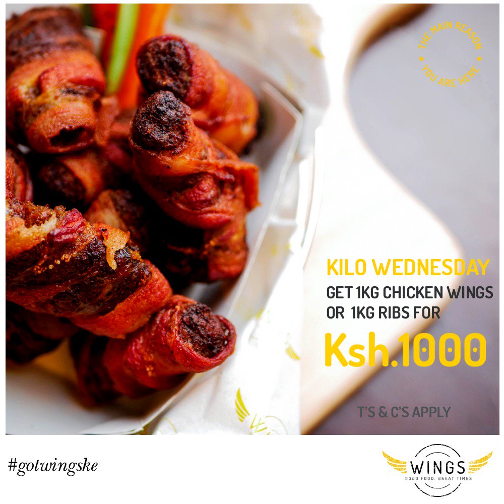 WingsKenya_'s tweet photo. Every Wednesday we do #KiloWednesday! Enjoy 1KG of Chicken Wings or Ribs @1000 bob.
Tag a mate you’d Kilo it with today.
#gotwingske #wingske #wingsource #wingmasters https://t.co/FXN1HBIM2C