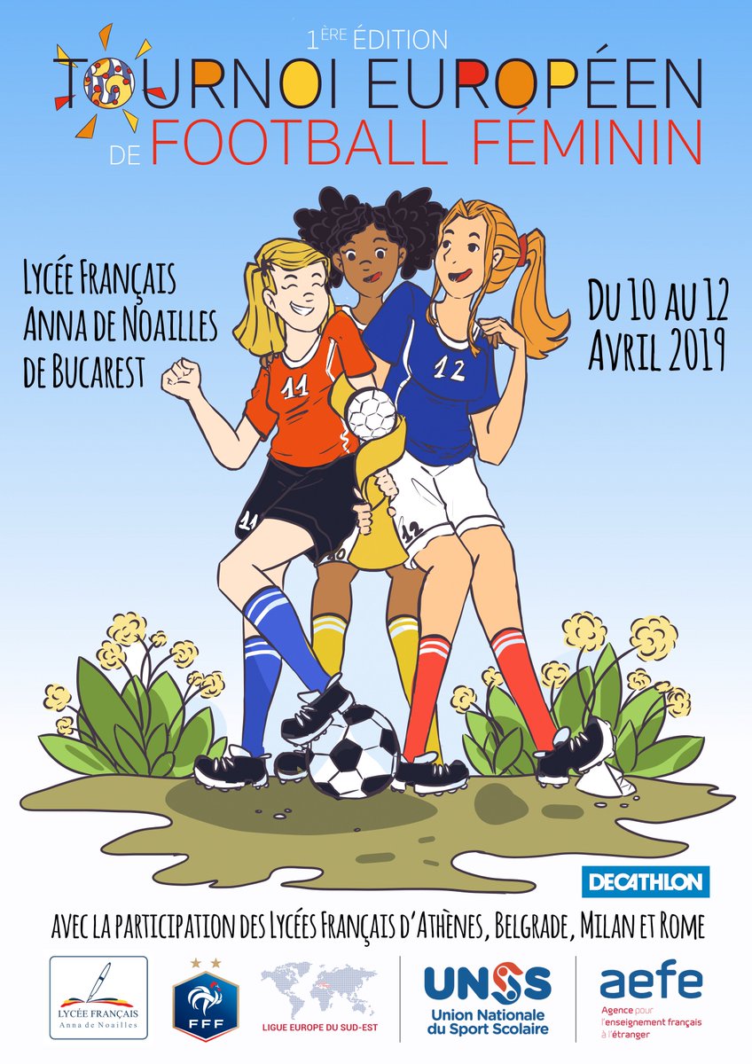 AdnLycee's tweet photo. 1er Tournoi de football féminin  au lycée français Anna de Noailles de Bucarest.
Bienvenue aux équipes du lycée Châteaubriand de Rome, de L’école Français de Belgrade, du lycée Stendhal de Milan et du lycée Franco-hellénique d’Athènes. 
A vos crampons les filles ! https://t.co/zEo4UguL9t