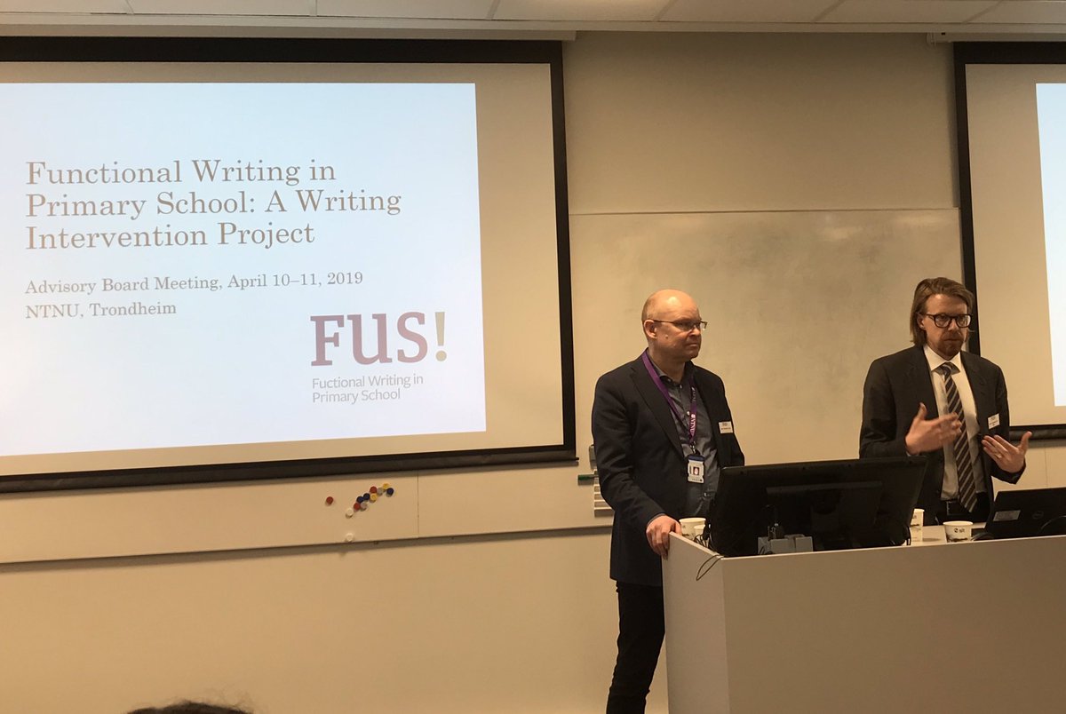 Presentasjon av FUS-prosjektet (Funksjonell skriving i de første skoleårene). Etter innlegget skal ressursgruppa gi oss råd vi kan ta med oss inn i det videre arbeidet. #FUSprosjektet #AdvisoryBoard #NTNU #skrivesenteret