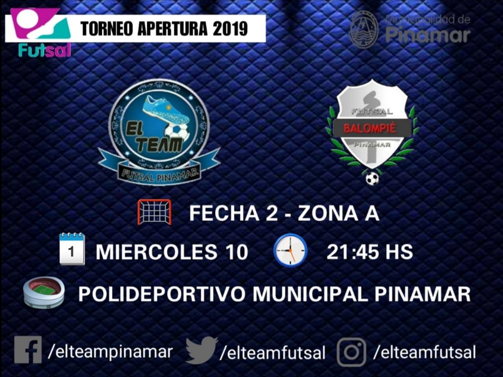 elteamfutsal's tweet photo. Hoy juega #ElTeam 
Les informamos que hoy habrá servicio de Buffet por lo que nos invitamos a que se acerquen al polideportivo a disfrutar de una linda jornada de futsal.
#ElTeam #Futsal #Pinamar #VamosElTeam 🇧🇼🇧🇼🇧🇼 https://t.co/C2P3KRPYqo