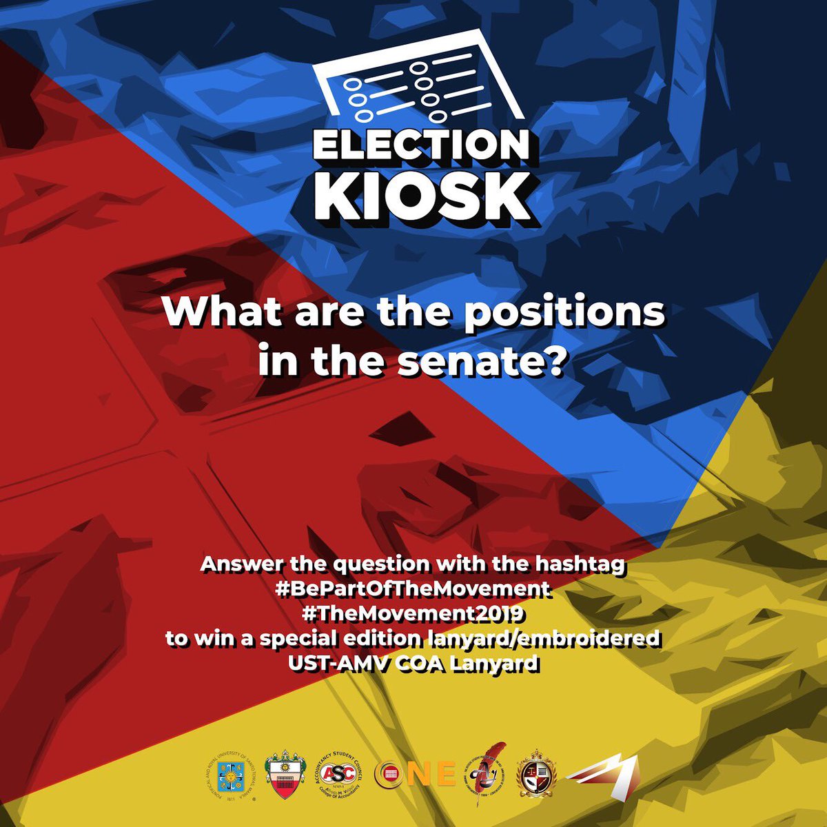 Answer the question and follow the instructions!

Visit our booth tomorrow at the AMV Lobby starting 8am and get to win prizes while being educated regarding the Philippine government and politics!

#BePartOfTheMovement
#MeetThePress
#FortifyCOMELEC
#ONEfourAMV