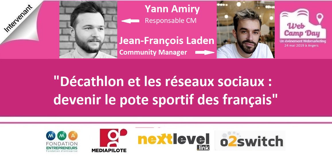 RT <a href="/frymde/">Yves</a>: RT <a href="/DelpheF/">Delphine Bonté Foviaux </a>: 🚨 #WebCampDay #Angers 
Tu veux en savoir plus sur la stratégie #socialmedia de <a href="/Decathlon/">Decathlon</a> ?
Prends vite ta place pour le 24 mai et viens écouter Jean-François &amp; Yann.
Oui, oui. Les Jean-François et Yann de Décathlon. Les vrai…
