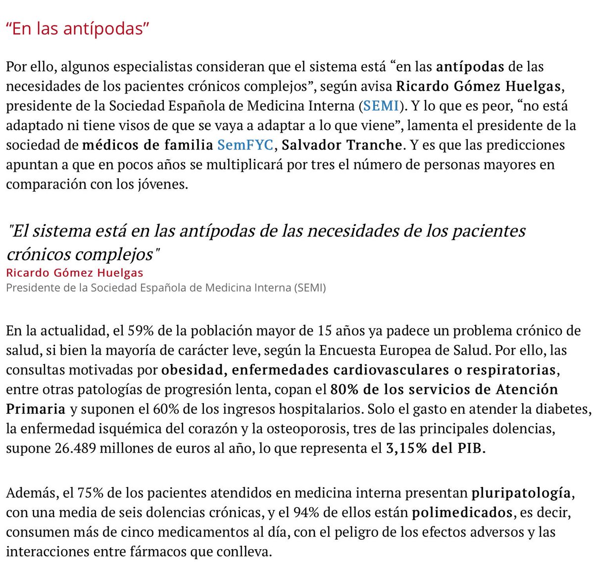 NoInvisibles's tweet photo. "El sistema sanitario está en las antípodas de las necesidades de los pacientes #firstdates873 crónicos complejos"
Dr. @RGomezHuelgas, Pte. de la Sociedad Española de Medicina Interna @Sociedad_SEMI
En @elperiodico
https://t.co/trCs7otlcS https://t.co/9XNbZBmBWu