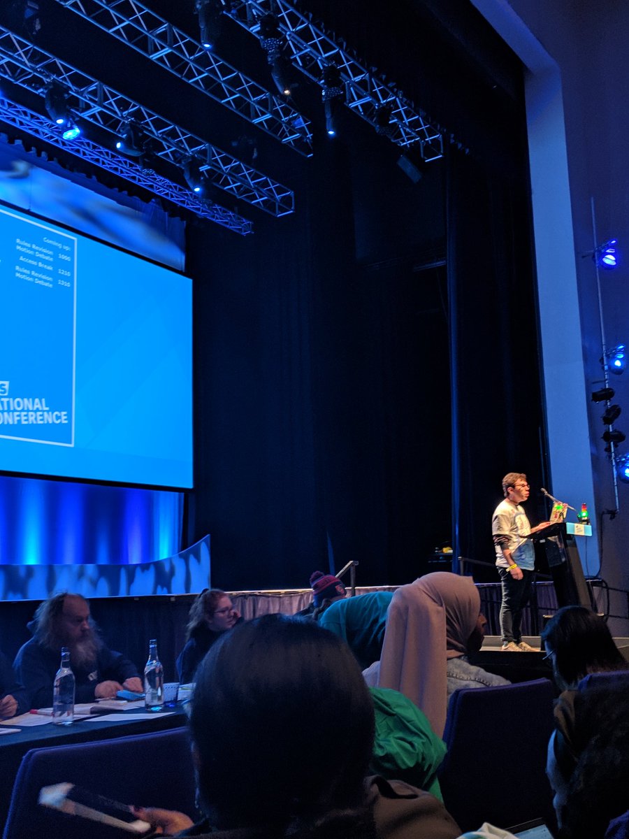 sarahlasoye's tweet image. now @dozenrobins speaking to save our trans officer! they've done the maths - vote for this amendment loves 🗣️ #NUSNC19 #NUSConference