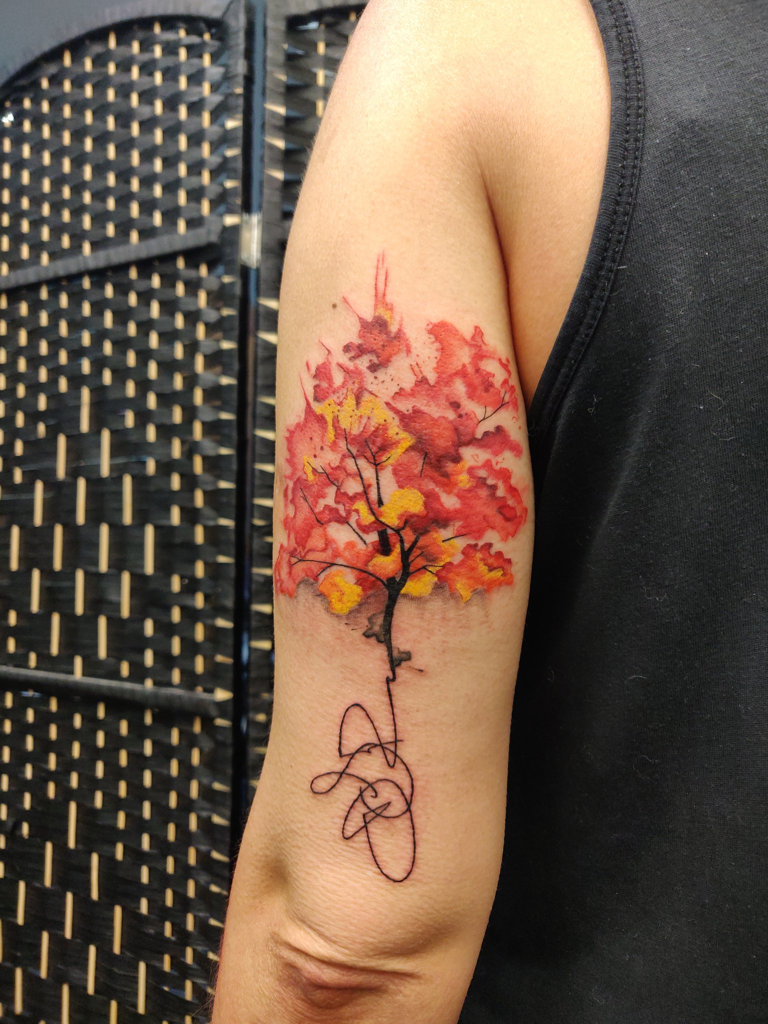 My first Tree of Life with autumn leaves Done by Chet Coowner of  Atomic Tattoo in Columbus Ga  rtattoos