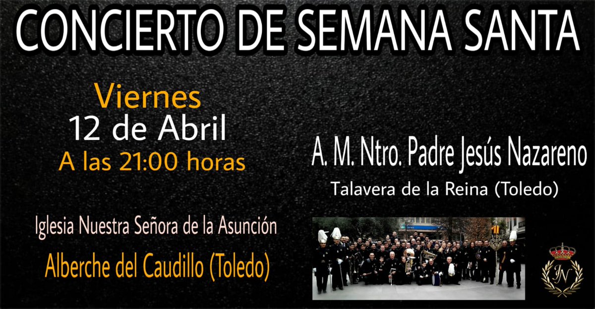 amjnazareno's tweet photo. Éste Viernes de Dolores nuestra Agrupación ofrecerá un concierto en la localidad de Alberche del Caudillo,te esperamos!! #1de7 #SS'19 #SN https://t.co/CmBgTz4HIW