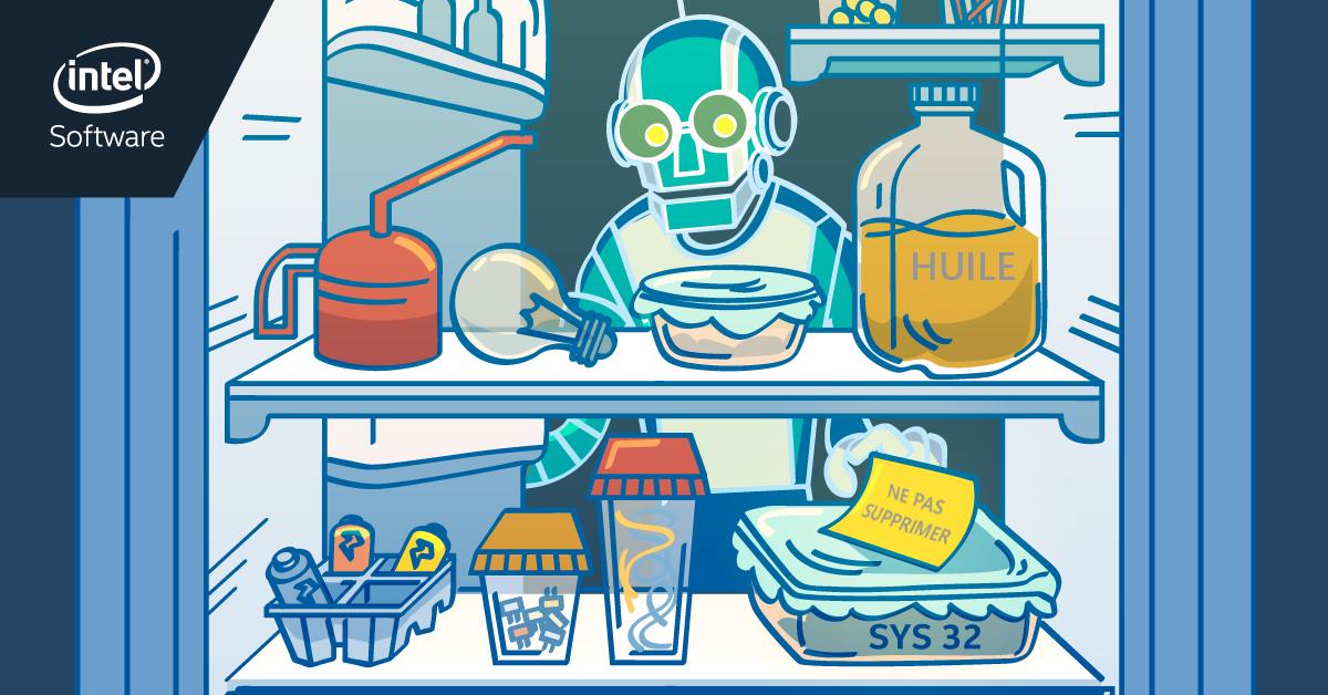 IntelFrance's tweet photo. Intel œuvre chaque jour pour faire progresser la robotique et l'IA. Qu'est-ce que nous pourrions trouver dans votre frigo si vous aviez un robot à la maison ? #CrazyTechnology #Funny https://t.co/SQpHverYCq