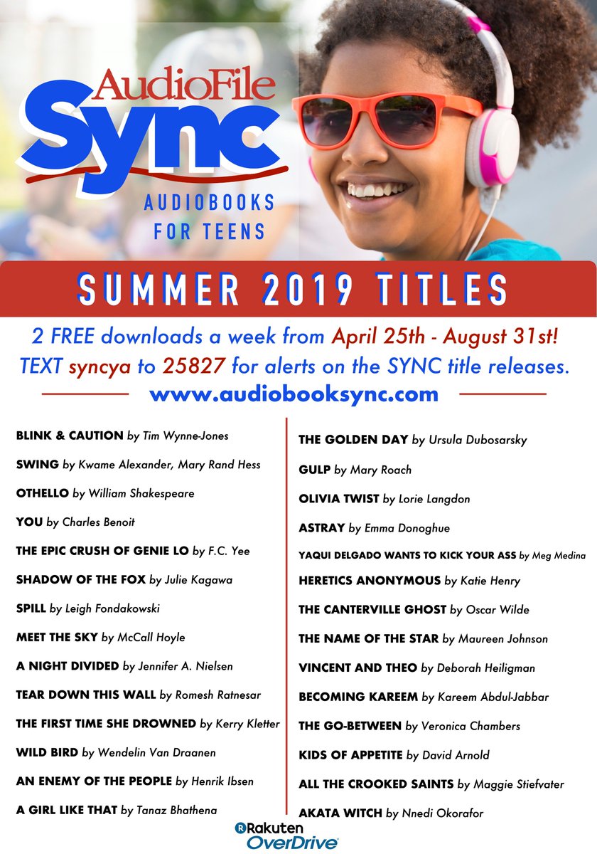 hd_library's tweet photo. @AuroraMoHS Free audiobooks are back for the summer! Thanks to @audiobookSYNC and @OverDriveLibs you can download 2 new FREE audio titles every week starting April 25th. Don't miss out! Sign up to receive text alerts and update your Overdrive app today! https://t.co/zTDjSJU4OM