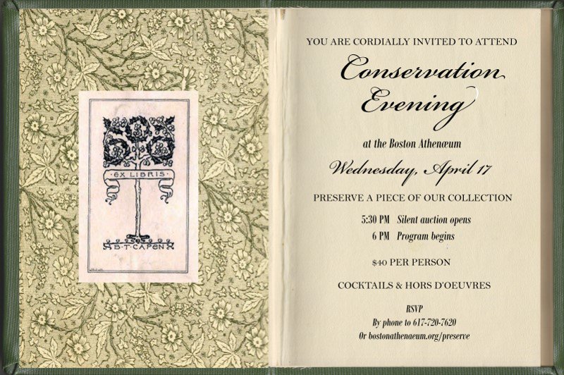 you're invited... next wednesday, april 17, join the @bostonathenaeum for a rare opportunity to view hand-selected treasures from special collections, then bid on your favorite object in a silent auction to sponsor its conservation treatment. https://www.bostonathenaeum.org/preserve #art #history