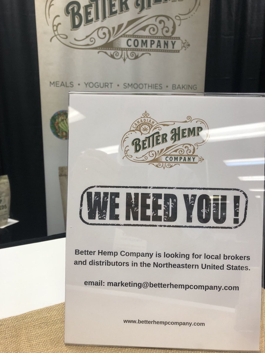 Better Hemp Company is searching for local brokers and distributors in the Northeastern US! Come find us at Table H20 at @SupplySide #SSEexpo #betterhempbetterhealthbetterlife
