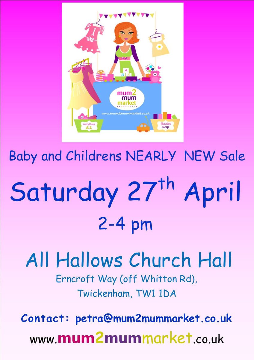 **Our first Mum2mum market in Twickenham for 2019 **Twickenham Hall Hallows Church Hall,TW1 1DA, 14.00 - 16.00!
Everything you need for your baby &amp; toddler. #mum2mumtw #twickenham #nearlynewsale #seconhandsale #preloved #declutter