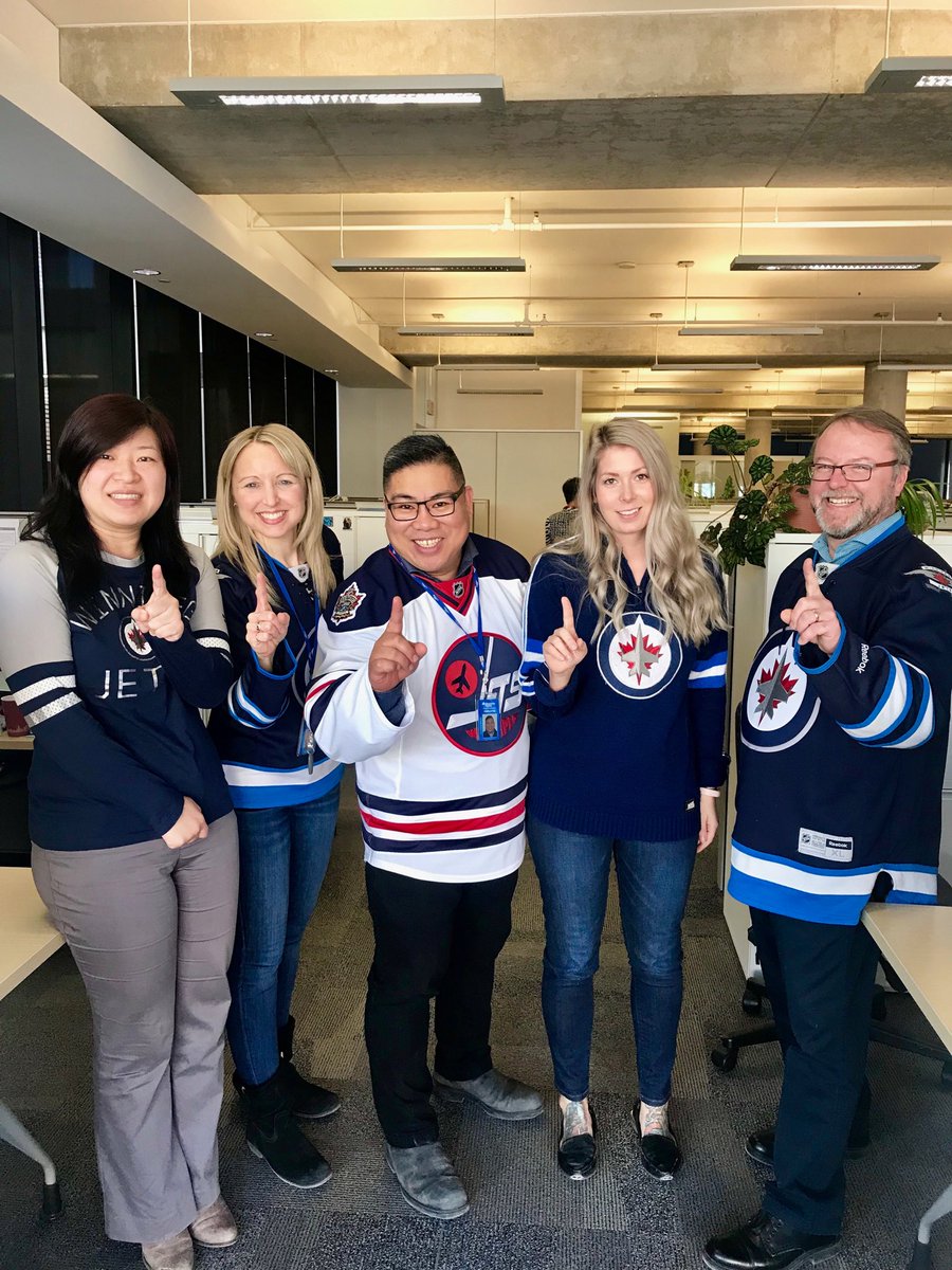 Gettin’ into <a href="/NHLJets/">Winnipeg Jets</a> playoff buzz with work colleagues! #GoJetsGo #WPGWhiteout
