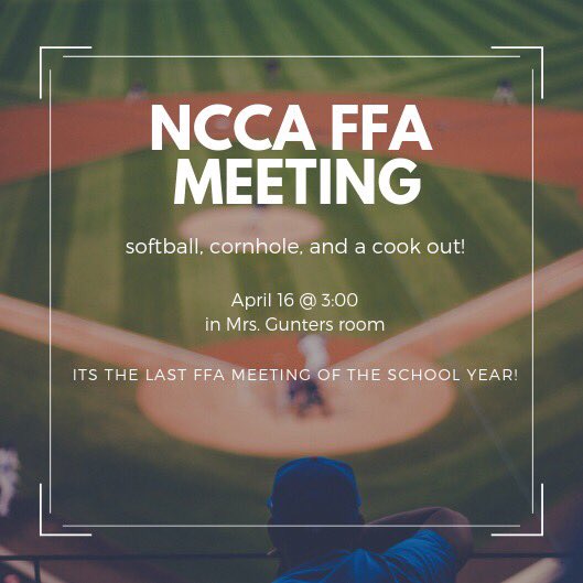 Next Tuesday is the last FFA meeting of the year and you don’t want to miss it! We can’t wait to see you there.