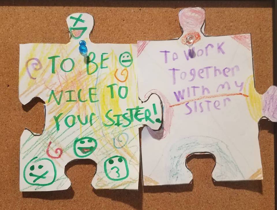 Cs4Hope's tweet image. We love receiving these puzzle pieces from our clients! These two pieces came from our Sibling Synergy Social Skills Group. The sisters shared what CSH has taught them. So happy we are teaching our girls to be nice to each other and work together! 
#nationalsiblingsday