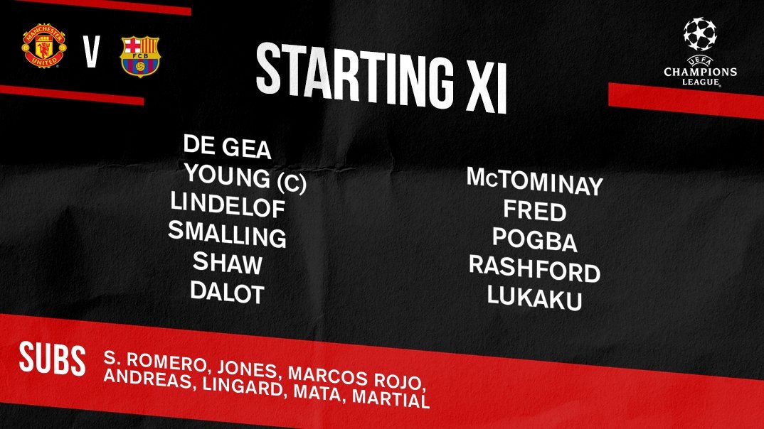 Starting XI and Subs...
Come On Lads 🔴🔴🔴

#mufc
#MUNBAR
#UnitedUnpam
#UCL