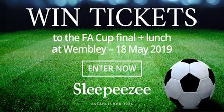 Sleepeezee's tweet photo. For your chance to #WIN 4 tickets to the FA Cup Final and lunch for 4 people at Wembley on 18 May 2019, simply follow our page and retweet this tweet to enter. Competition ends 4 May 2019 at 23:59 hours. Competition T&amp;Cs in bio. #competition #FACup #FACupFinal #Football https://t.co/wsQnp2BQJq