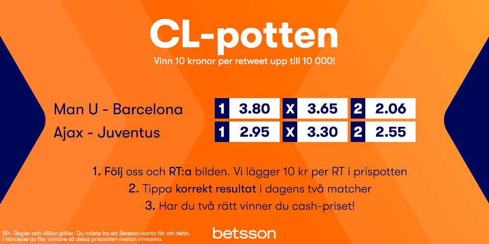 Vi kör igen! - #CLPotten ⭐

🔸RT &amp; följ
🔸Tippa korrekt resultat i matcherna
🔸Vinn cash!

10 kr per RT läggs till i prispotten. Om fler får 2/2 delar man!

⌚Spelstopp 21.00