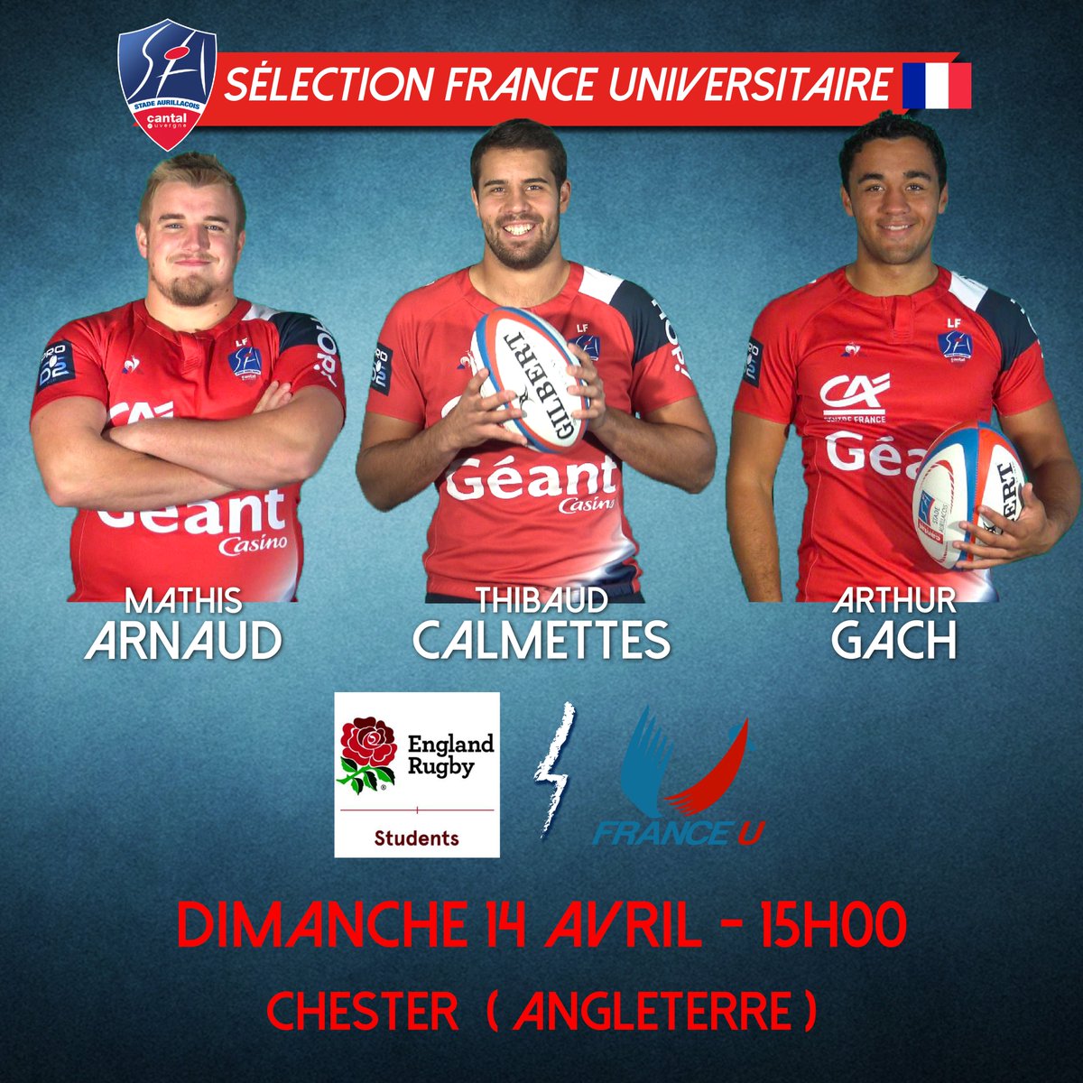 SArugbyofficiel's tweet photo. Félicitations à nos 3 jeunes espoirs : Mathis Arnaud, Thibaud Calmettes et @ArthurGach pour leur sélection en France Universitaire. 
https://t.co/cgdHWujgjG

#SAfamily #larelève #AllezlesBleus 
🔴🔵💪💪🏉🏉 https://t.co/jhZjsNKYXb