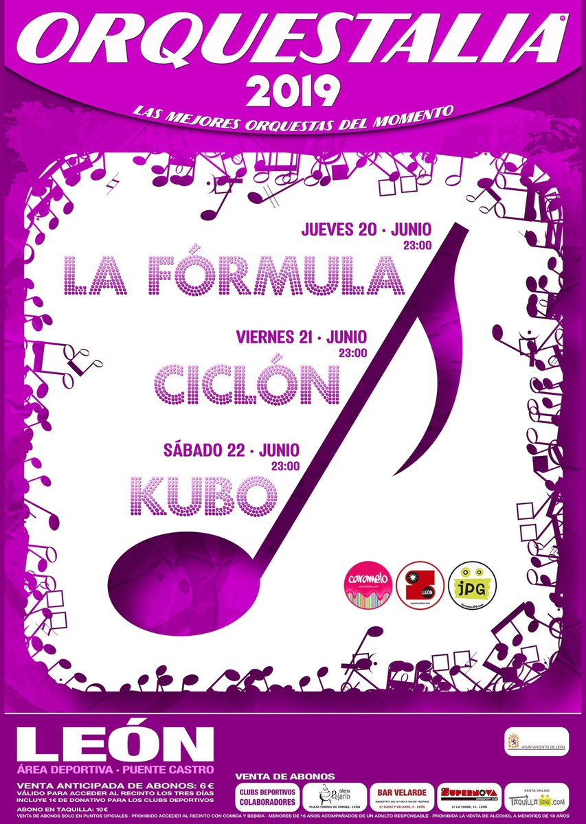 Llega #Orquestalia2019!!!!! 🔝

El evento más multitudinario del año en #leonesp se pone en marcha con tres de las mejores orquestas del momento para dar el pistoletazo de salida a #SanJuanySanPedro2019 los días 20, 21 y 22 de junio en parking del Área Deportiva Puente Castro.