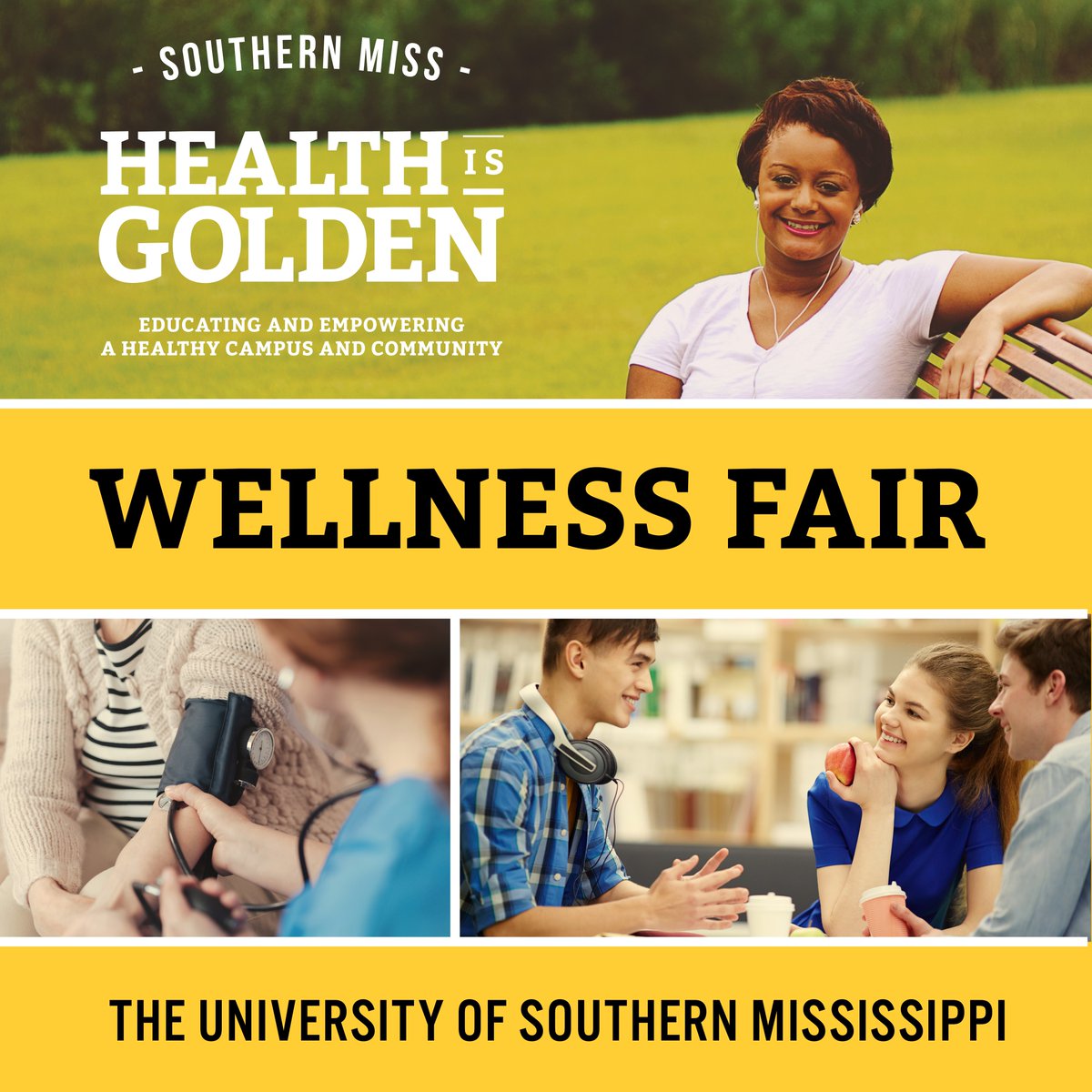 USMhealth's tweet photo. TODAY is the day! 
10 a.m. - 2 p.m. 
Location: Shoemaker Square 
Free screenings provided by My Brother’s Keeper, a nonprofit organization committed to reducing health disparities throughout Mississippi. Attendees have a chance to win one of two prize packs! https://t.co/KoWvNGbb8f