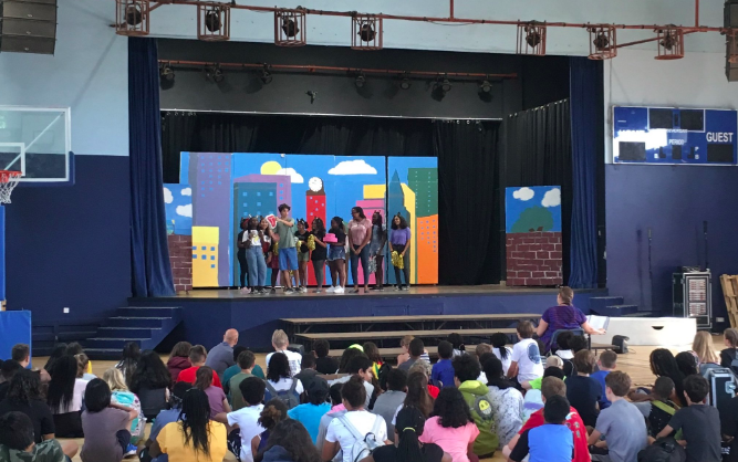 LCSGhanaMS's tweet photo. Middle School students enjoyed a sneak peek of the Middle School Musical, "Madagascar," Wednesday morning during advisory. Over 60 MYP students are involved in this production led by Ms. Brink! Don't miss it this weekend! #LCSroar #LCSLeads #MYPServiceAction https://t.co/Km8raiaGXW