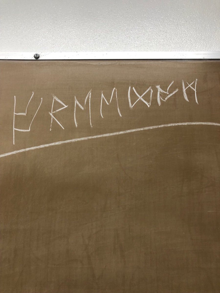 CASMovement's tweet image. This was spotted last night in the USU bathroom at Cal State Long Beach. It translates to “freedom”. Fascists are known to appropriate Nordic symbols to spread white supremacy through various racist sayings. #csulb #staysafe #antlfascista