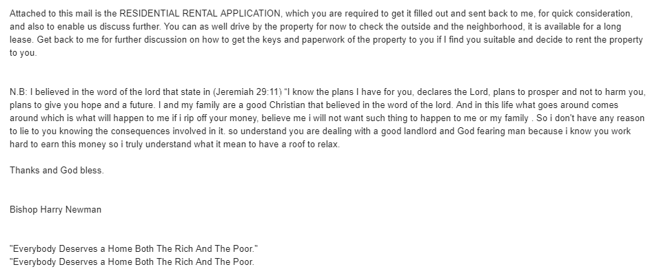 ChrisLewis013's tweet photo. As a follow-up to my salty tweet from yesterday, here's a pretty funny email I received a couple nights ago from a "property owner" in Paradise. A quick Google search of the number revealed it to be a pretty obvious scam. Watch out for this kind of stuff, folks. https://t.co/73kvFliq1b