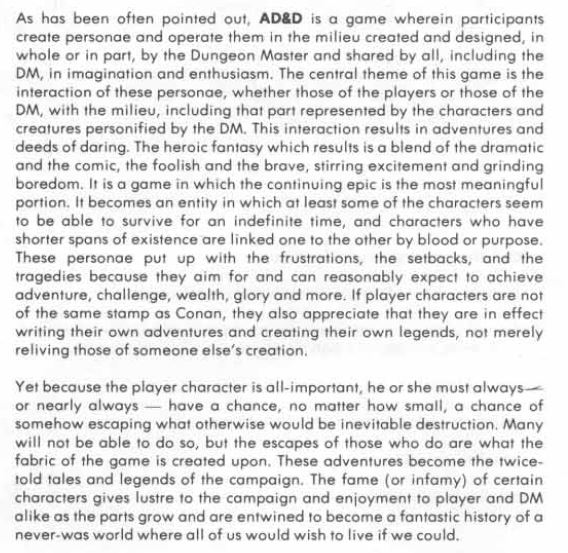 His discussion of saving throws is similar, he believes that characters should almost always get a chance at a saving throw, no matter how extreme the circumstances, even if this isn’t “realistic”. He specifically cites the fantasy literature as his inspiration for this.