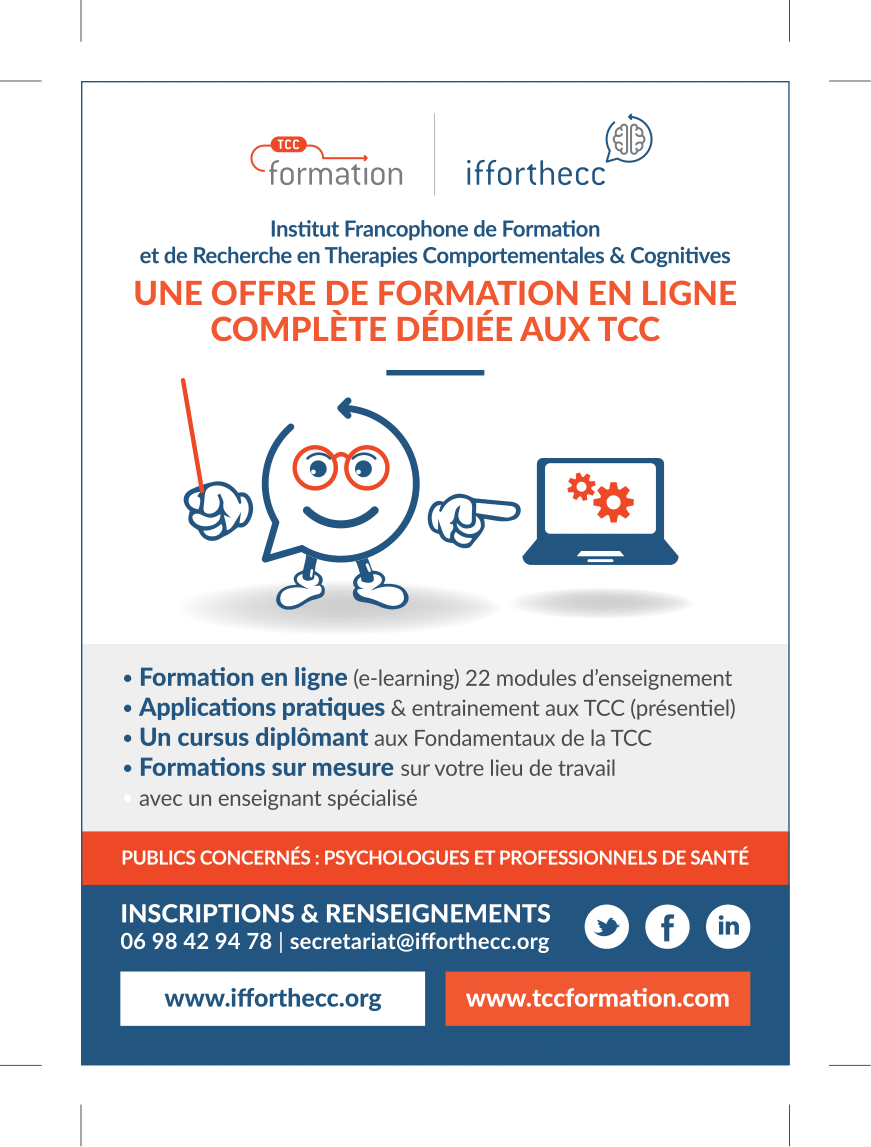 Ifforthecc's tweet image. [L'offre de l' IFFORTHECC 🤓💻🎓]
Vous êtes professionnels de santé et intéressés par les #Thérapies #Comportementales et #Cognitives (#TCC) ?!! Consultez notre offre de #formation complète sur ifforthecc.org/calendrier-des… et nos formations en ligne sur tccformation.com !