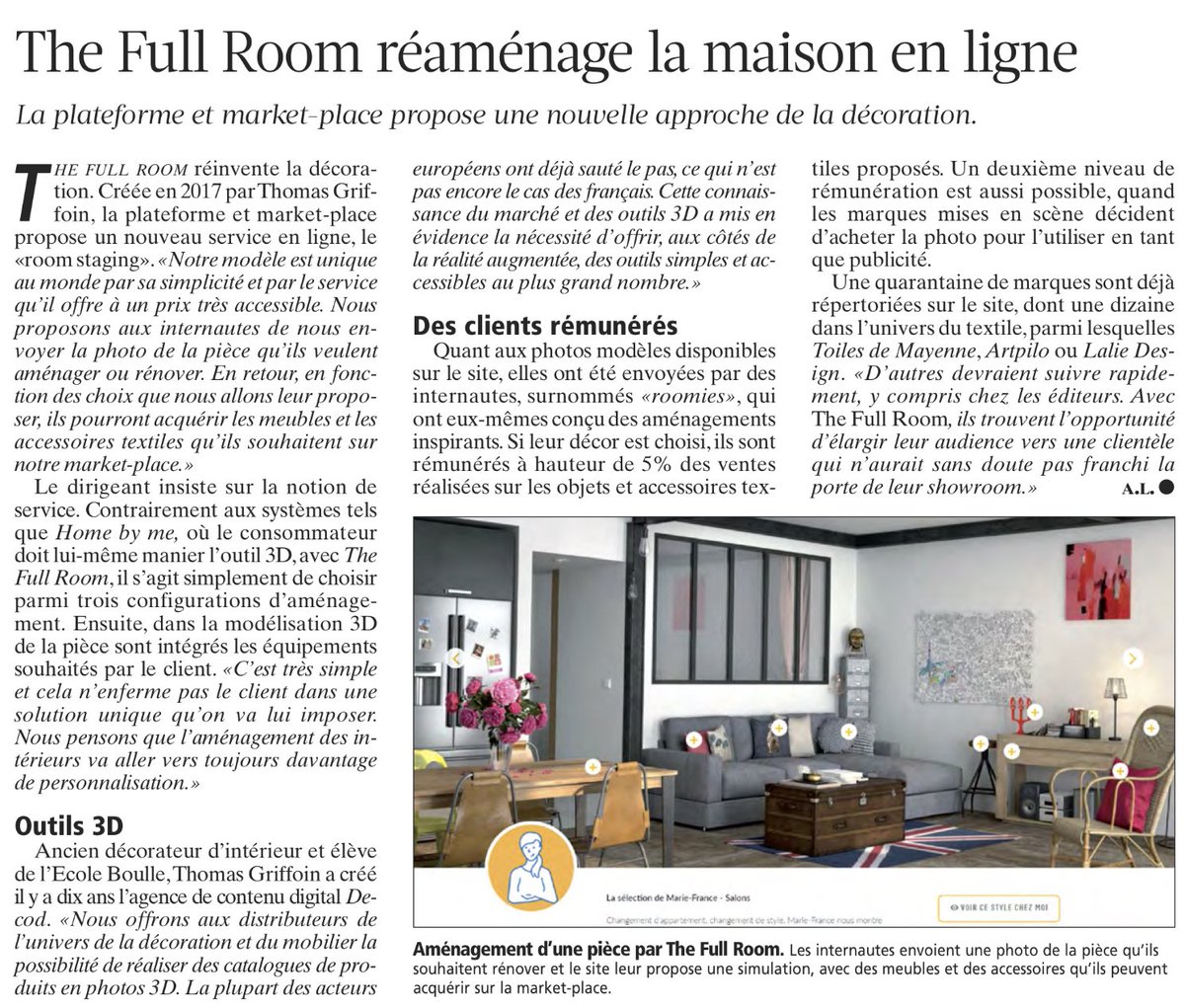 TheFullRoom's tweet photo. / FOCUS PRESSE / 
Merci à #Journaldutextile pour l'article sur @TheFullRoom ! https://t.co/JxbC6GJS4Z