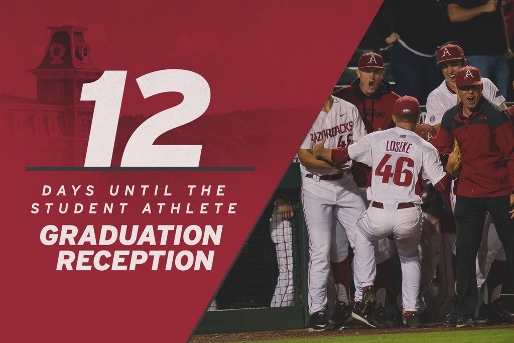 RazorbacksLearn's tweet photo. The countdown is on! The Spring 2019 Student-Athlete Graduation Reception & Ceremony will take place on April 22! 🎓 On tomorrow’s post we will reveal the new location! #learnasone https://t.co/skhgCVRqbn