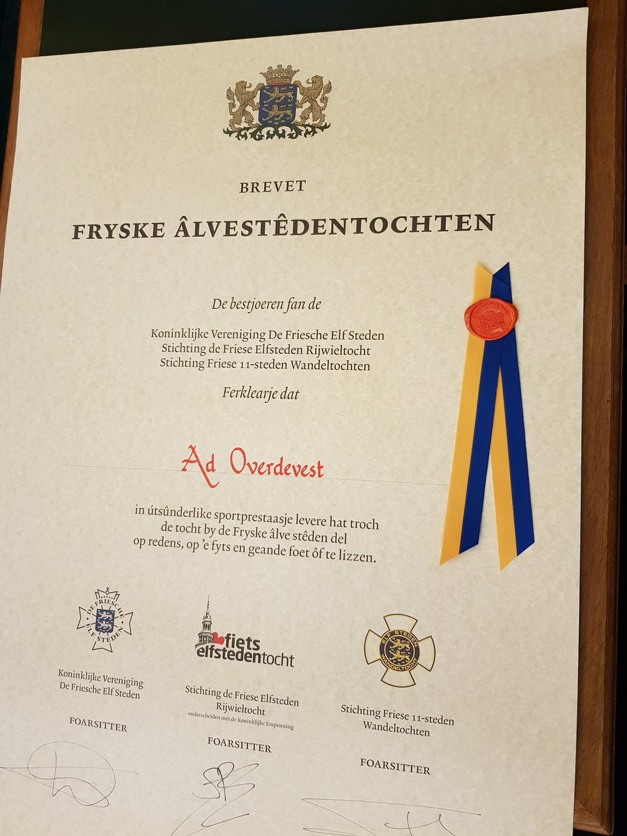 adoverdevest's tweet image. 11 steden brevet  is binnen   

Trots 
#11stedentocht #Friesland