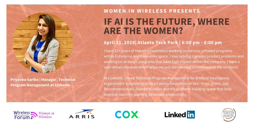 Join us this Thursday for a discussion focused on #MachineLearning with keynote from <a href="/LinkedIn/">LinkedIn</a>! @WirelessTechATL <a href="/107ATP/">Atlanta Tech Park</a> #AI #WomenInWireless wirelesstechnologyforum.org/events/2019/4/…