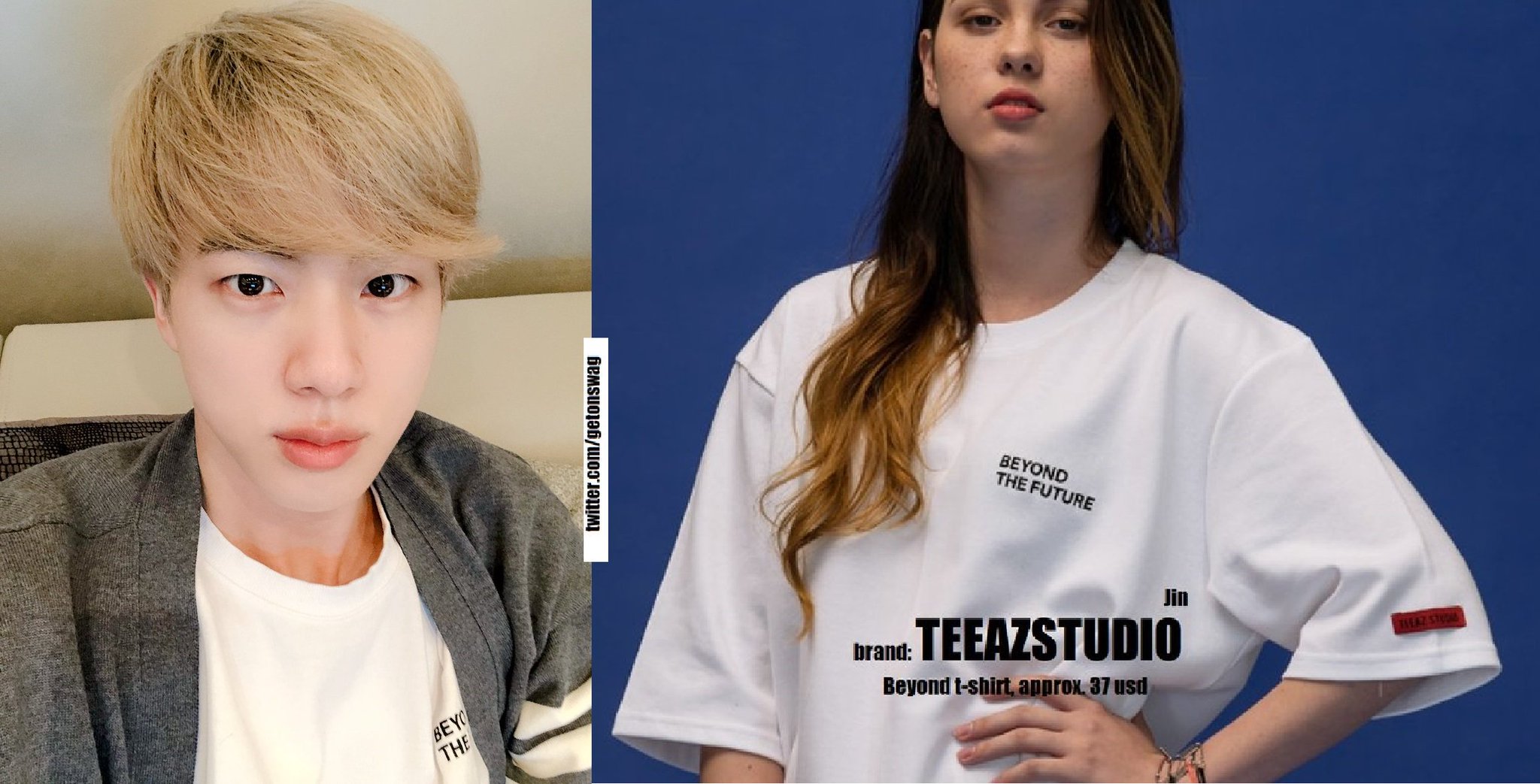 Beyond The Style ✼ Alex ✼ on X: JIN #BTS 190410 airport #JIN #방탄소년단 #진 #석진  TEEAZSTUDIO beyond the future t-shirt white Thom Browne Classic Cashmere  Cardigan Thom Browne business bag in