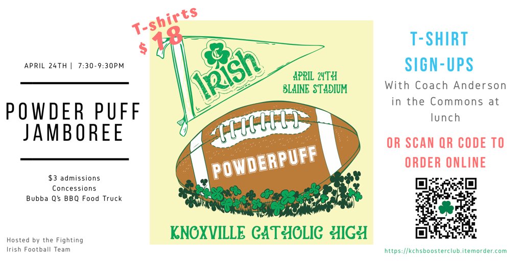 kchs_boosters's tweet photo. 🚨MARK YOUR CALENDAR🚨 Wed April 24th, 7:30-9:30 pm: 1st Annual Powder Puff Jamboree for KCHS grades 9-12, hosted by the football team. Look forward to seeing you there; it’s going to be a great time, &amp; don’t forget to buy the shirt! https://t.co/ovuu5ZxPp2
