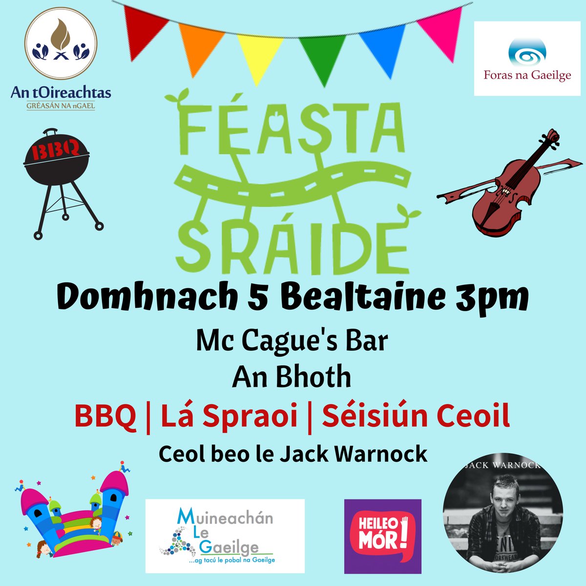 MuineachanleG's tweet photo. Beidh Féasta Mór Sráide againn sa Bhoth ar an 5 Bealtaine - Preabchaisleáin agus Imeachtaí eile do pháistí chomh maith le BBQ agus Ceolchoirm amuigh faoin aer! Táimid lán-sásta bheith ag comhoibriú le @mccaguesbar
Bígí linn! #FéastaSráide #Gaeilge #AnBhoth @ScotstownGAA https://t.co/Bq7Ctwgj4A