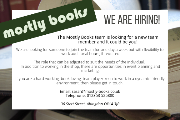 MostlyReading's tweet photo. We are hiring!  If you are book loving, friendly, enjoy working with people and are interested in getting involved with event planning, then please get in touch! https://t.co/PLxXLA98kS
