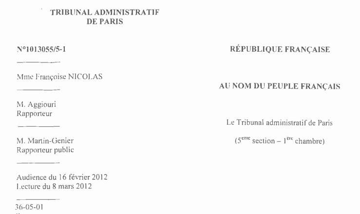 2012: le tribunal administratif de Paris valide ma mutation d’office du Bénin en France au motif du "maintien des bonnes relations diplomatiques entre la France et le Bénin ».