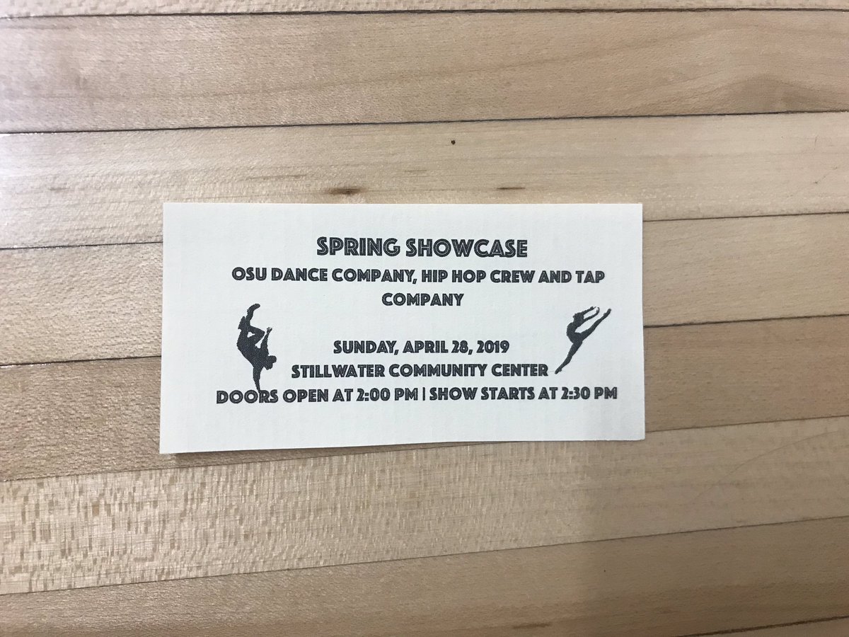 OSUDance_co's tweet photo. Tickets for our Spring Showcase are now on sale! $5 each for everyone over the age of 5. You can contact one of our members and buy from them directly or message us and pick up/pay at the door. Prices will go up to $7 the day of the event if you have not reserved a ticket. https://t.co/sCDffSl7Qh