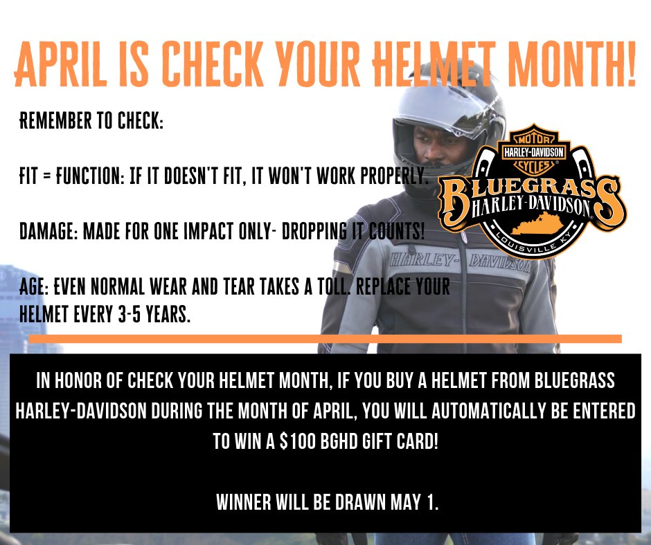 BluegrassHD's tweet photo. Don’t forget to #CheckYourHelmet! This month is all about safety, plus we’ve got a little incentive to one lucky person who buys a helmet this month! https://t.co/QIU4PbmVXd