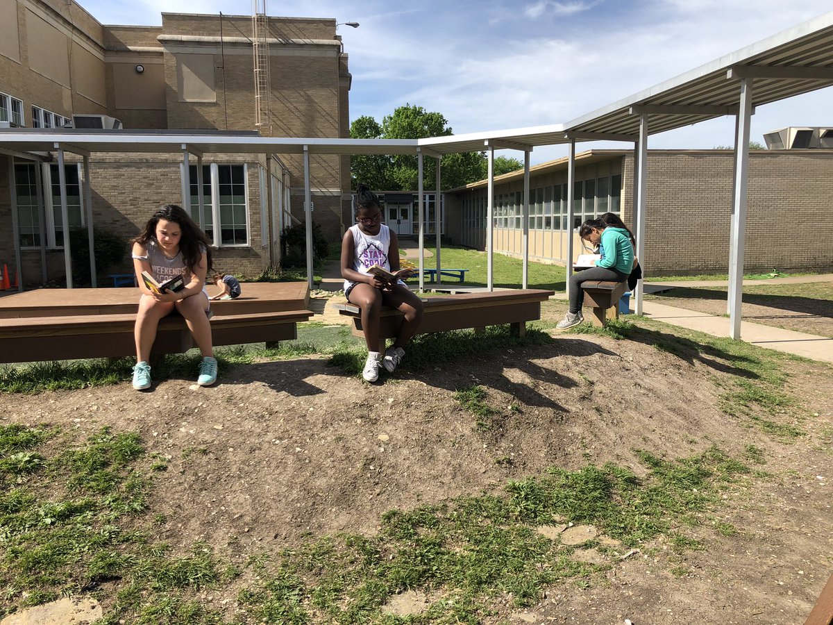halee_tucker's tweet photo. To decompress from our Writing STAAR, we took some time today to simply sit and enjoy a good book outside, us included! @LTrout10 @WilemonSTEAM https://t.co/4zKzlSvLoa