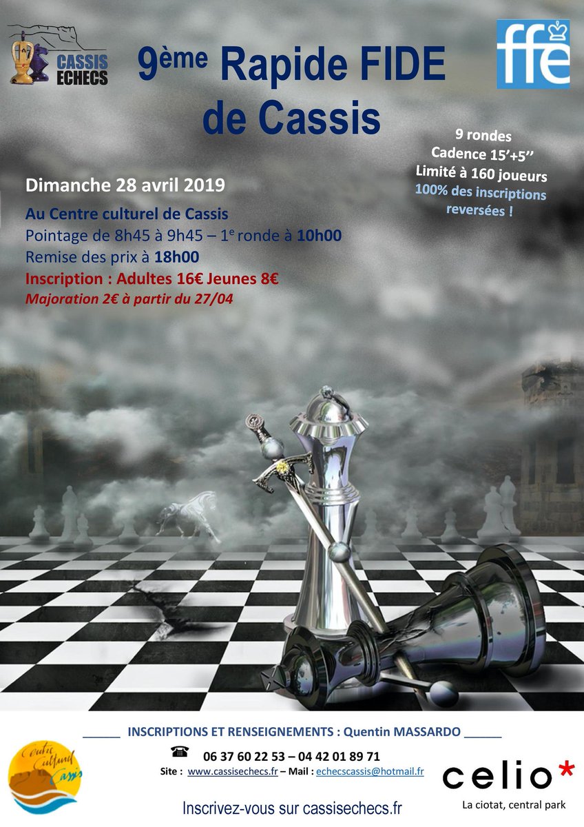 J-18 avant le 9ème tournoi rapide de Cassis! Une cinquantaine de joueurs sont déjà inscrits, avec notamment deux titrés! Tous les enfants seront récompensés (coupes, médailles, lots...)

Inscrivez vous sur: cassisechecs.fr/tournoi-rapide/

#ffechecs #echecs #cassis #chess #fide #Paca